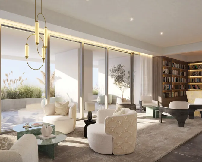 Library lounge on the 300 ft sky garden